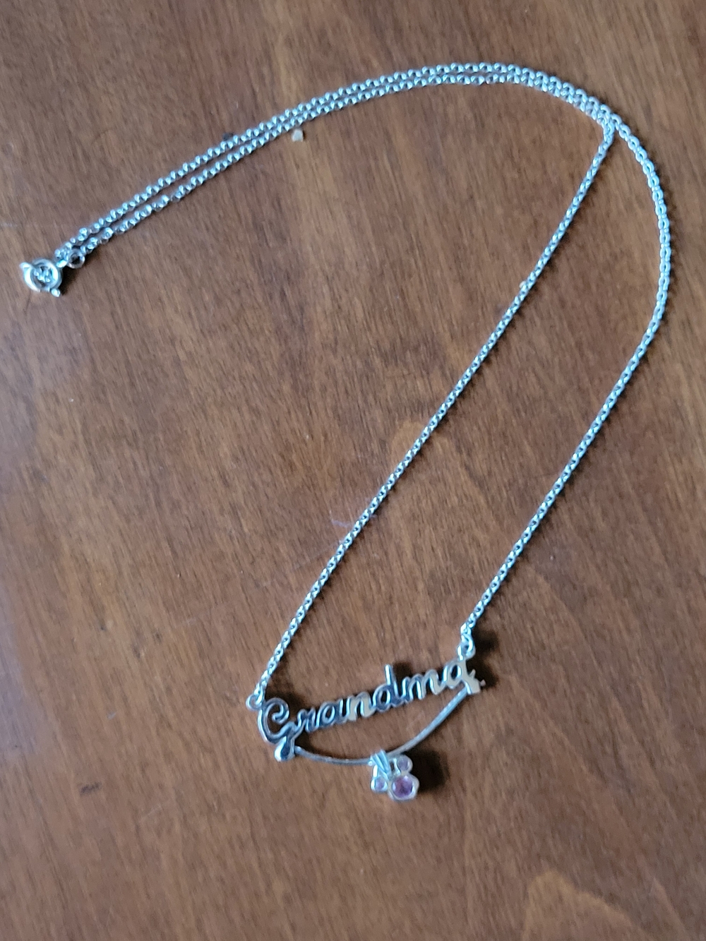 Grandma Necklace with Pink October Birthstone Mickey Mouse Accent Disney 925